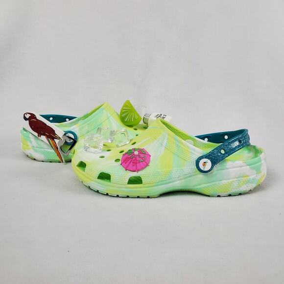 Crocs Margaritaville Clogs M10 / W12 Green Yellow Jibbitz Jimmy Buffett Slip On - Picture 8 of 14